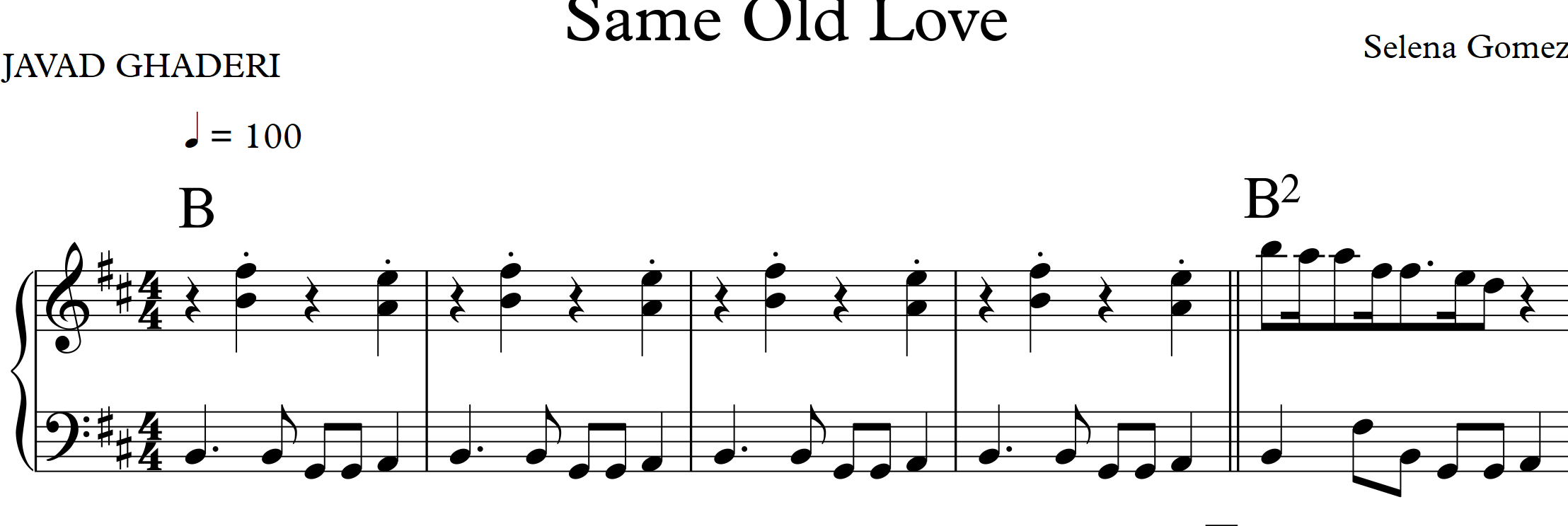 نت Same Old Love سلنا گومز برای پیانو