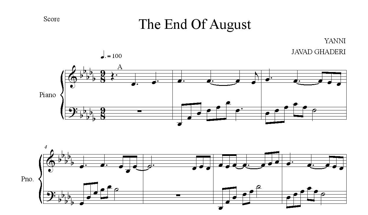 نت The End Of August یانی (جواد قادری)
