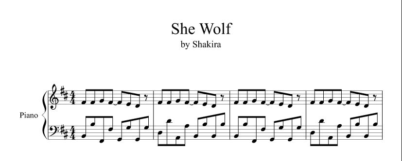 نت آهنگ She Wolf شکیرا برای پیانو