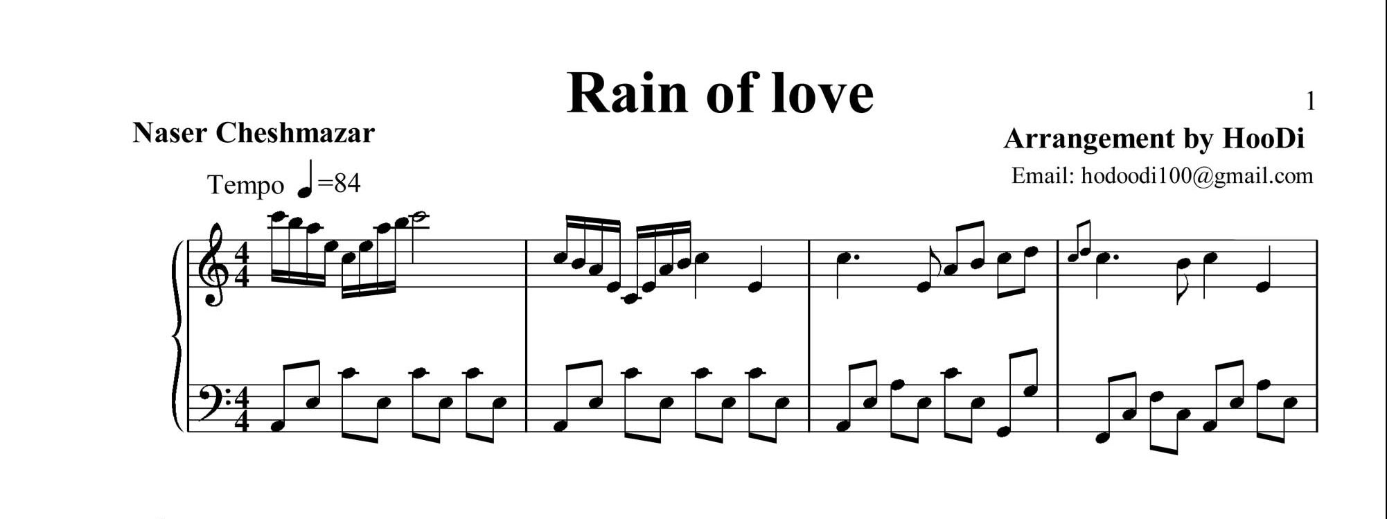 نت آهنگ باران عشق (ریزش عشق)