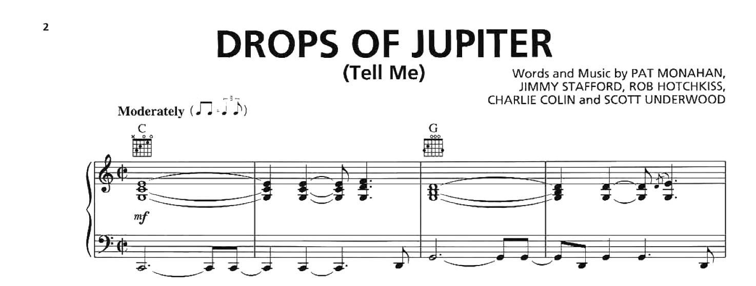 نت پیانو به همراه خط ملودی آهنگ Drops of Jupiter از Train