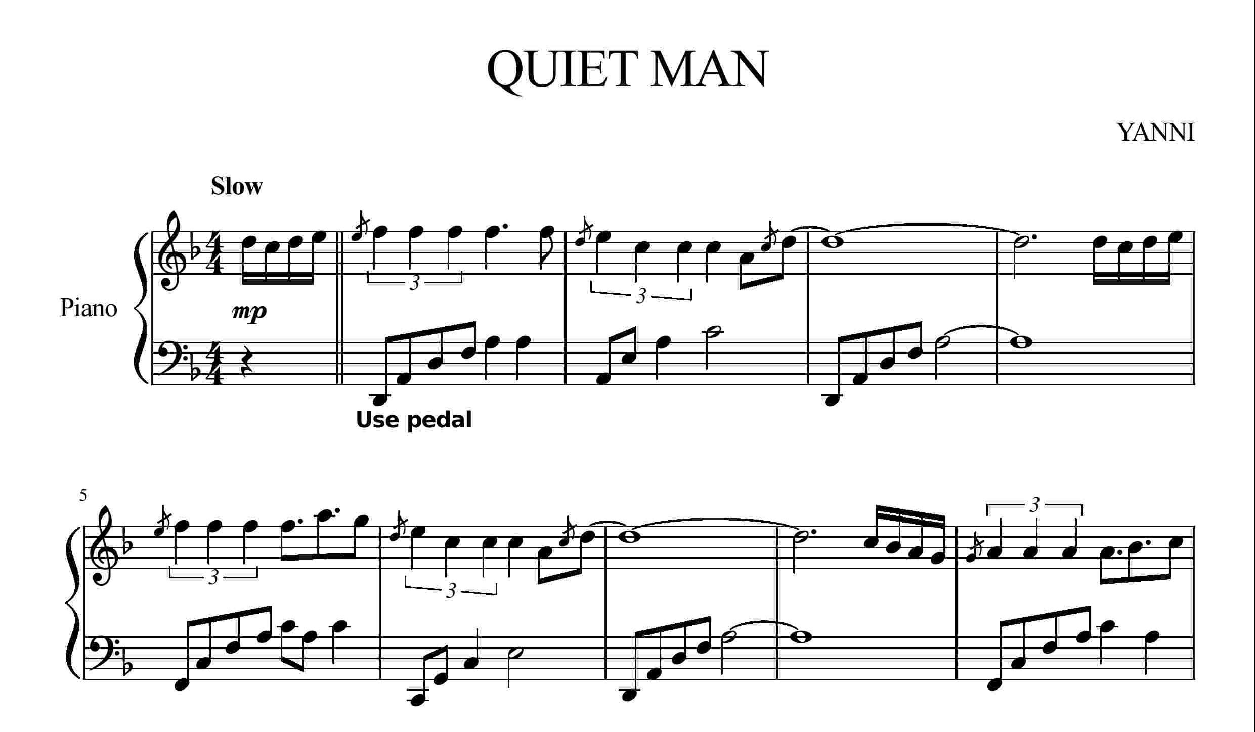 نت پیانوی QUIET MAN از یانی