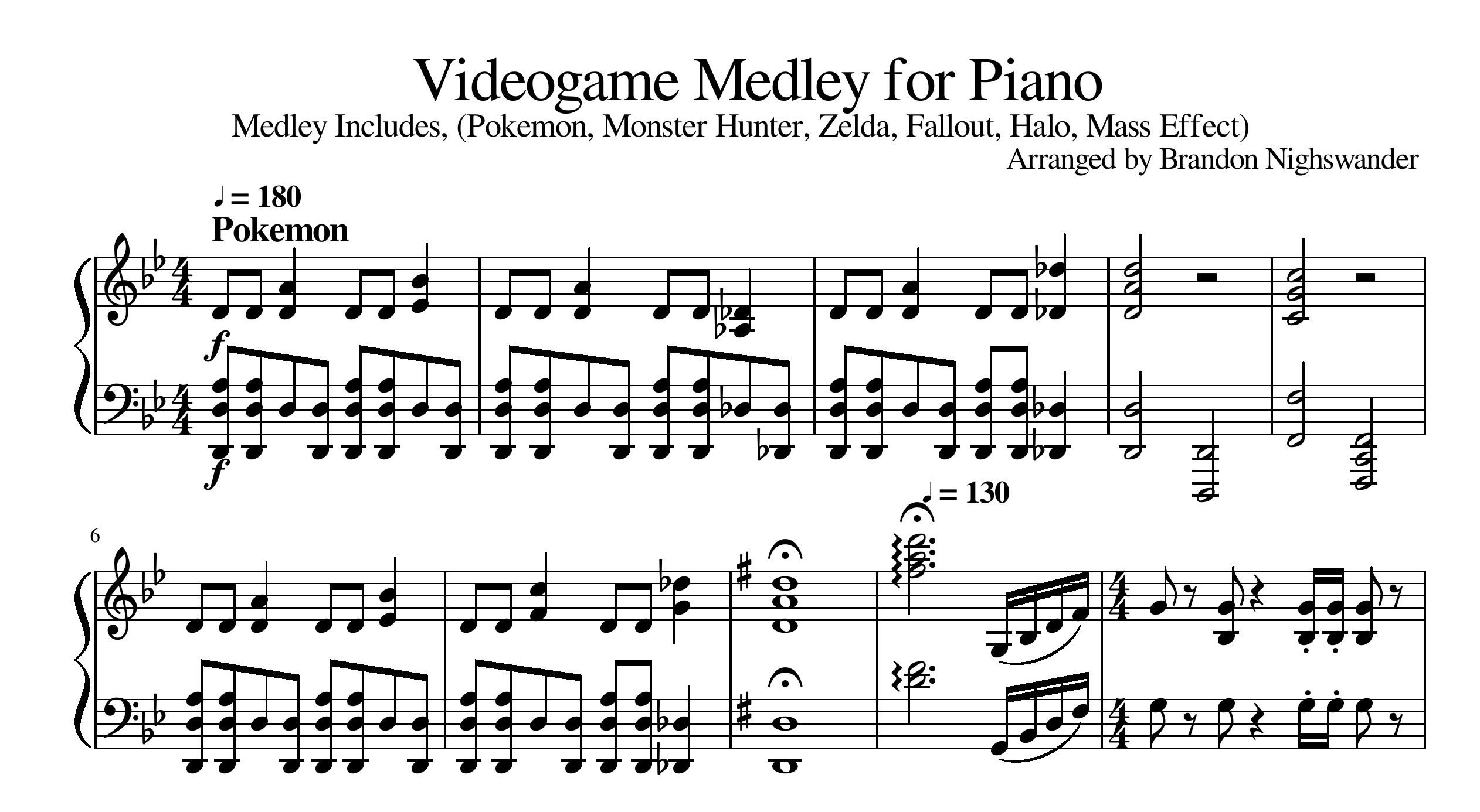 نت پیانوی Videogame Medley