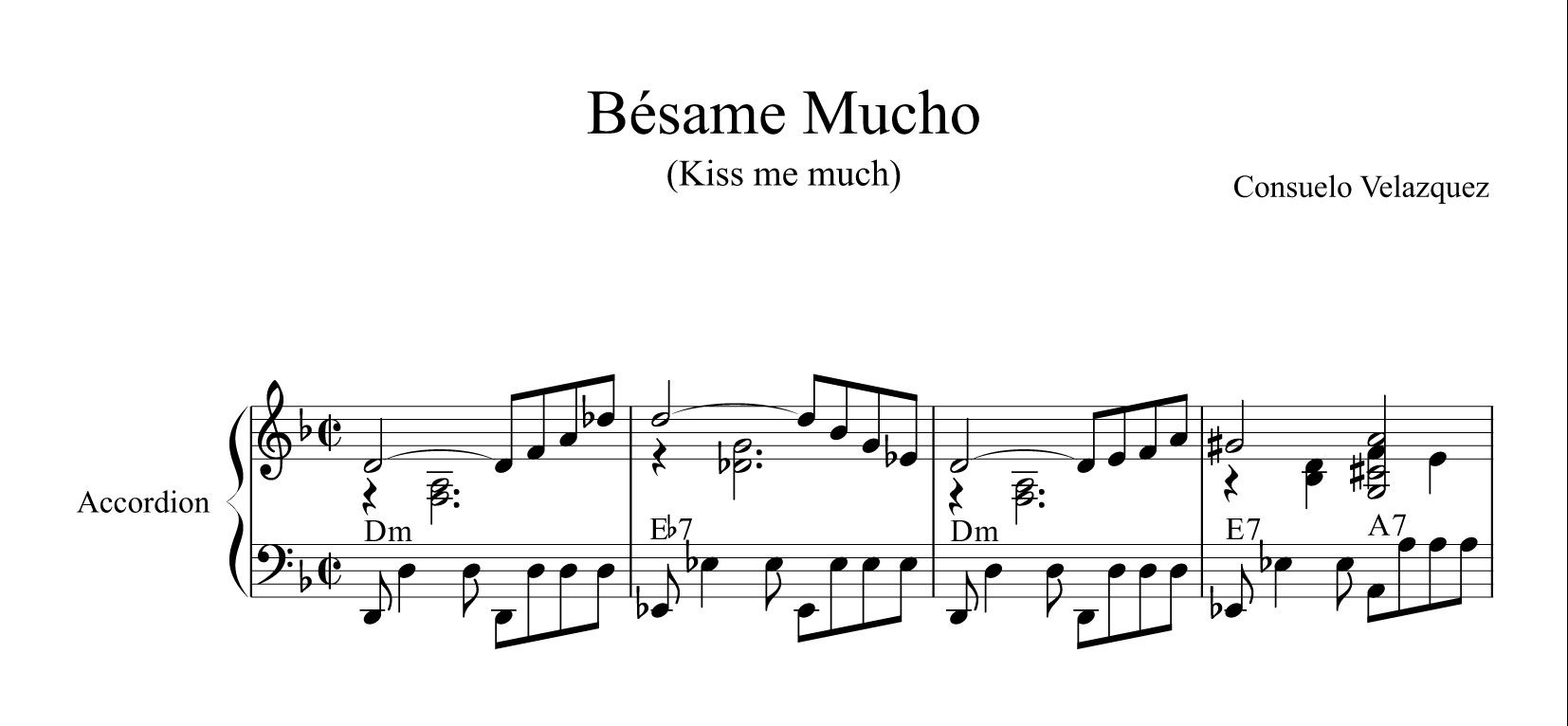 نت پیانوی قطعه Besame Mucho