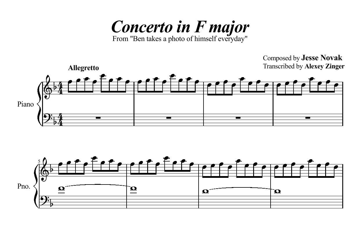 نت پیانوی قطعه Concerto in F major