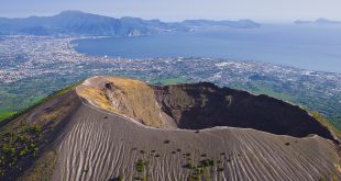 Crater of volcanic Mt. Vesuvius, aerial view