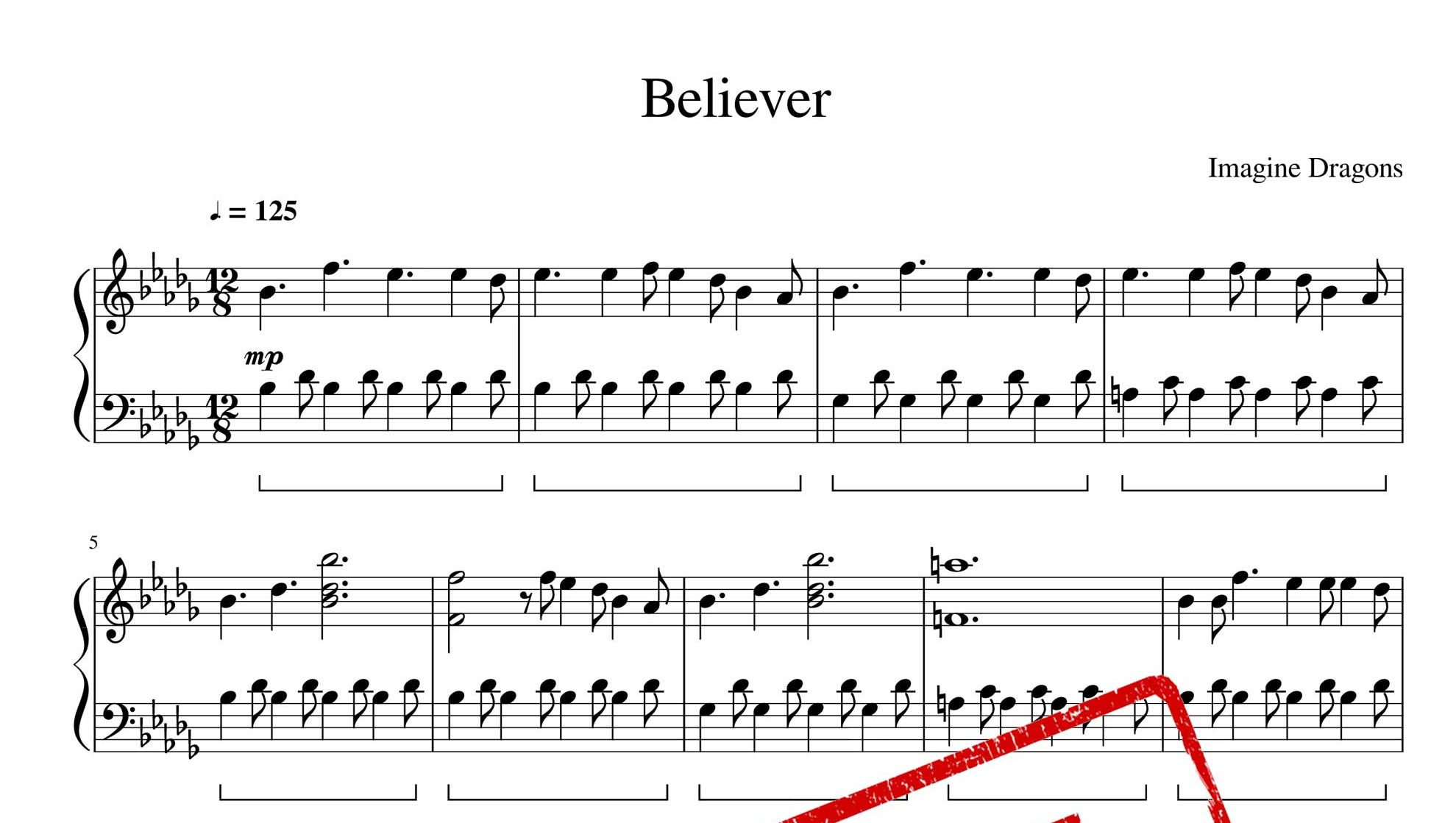 نت Believer برای پیانو