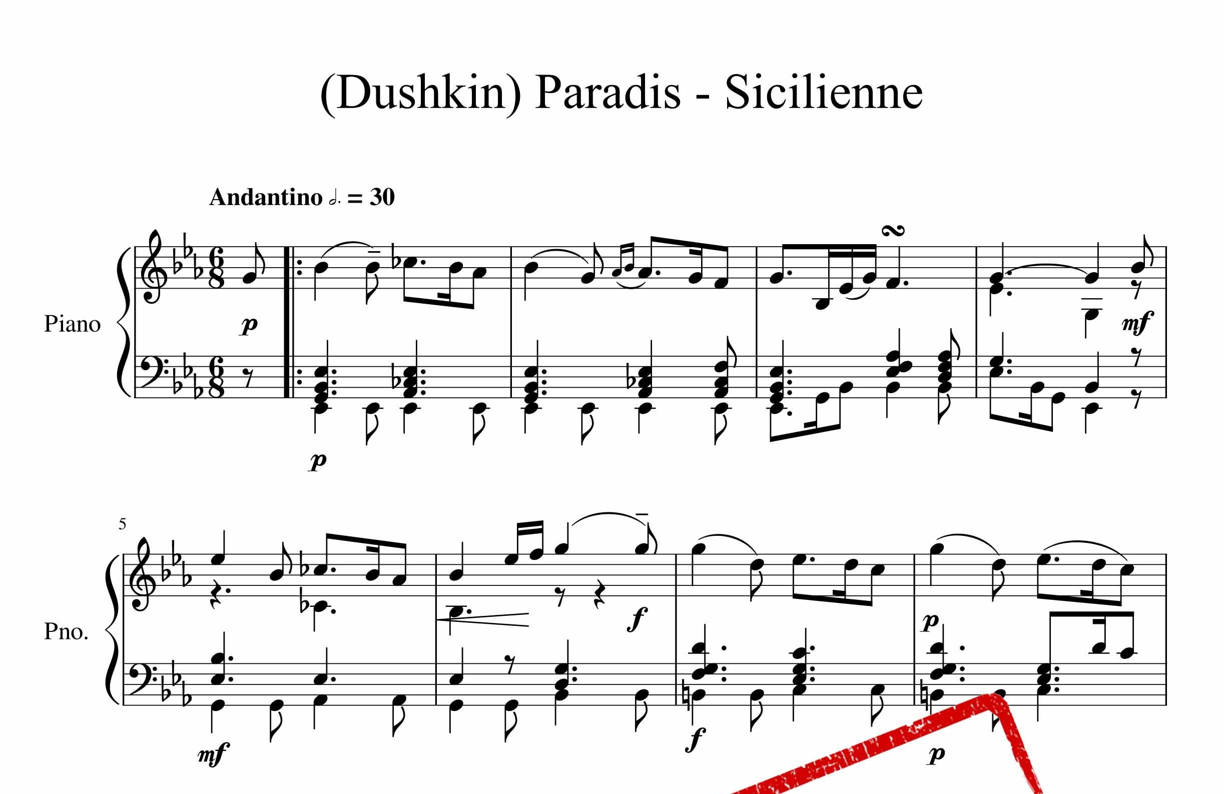 نت آهنگ Paradis sicilienne برای پیانو