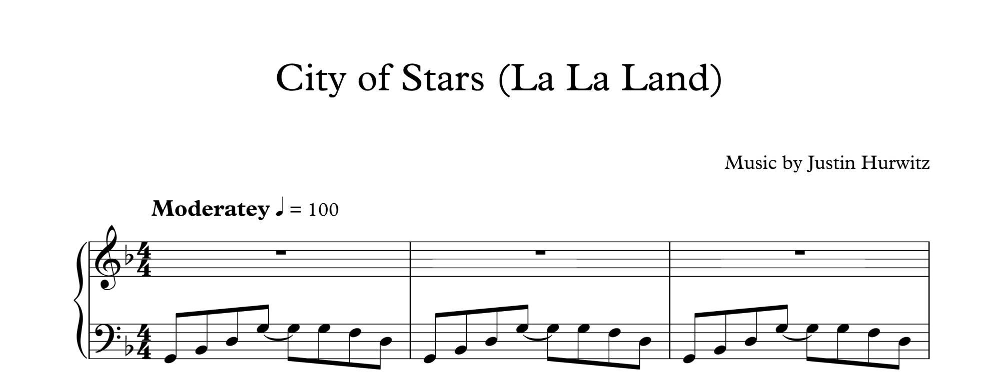 نت قطعه city of stars از فیلم lala land با تنظیم اصلی برای پیانو
