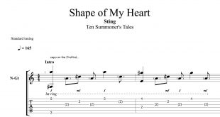 نت و تبلچر آهنگ shape of my heart از sting برای گیتار