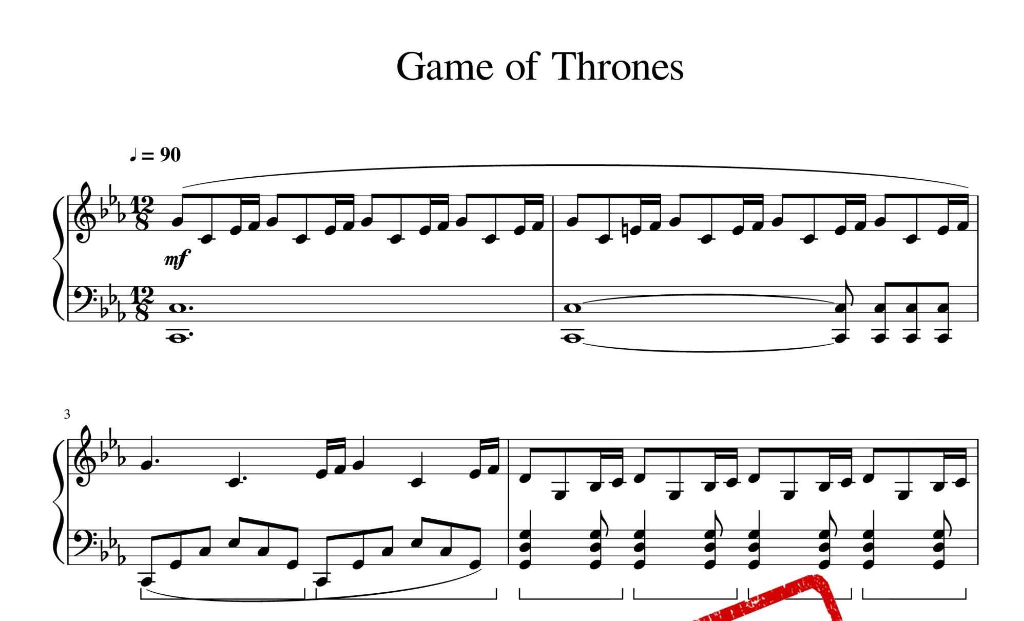 نت پیانو آهنگ Game of Thrones نسخه متوسط