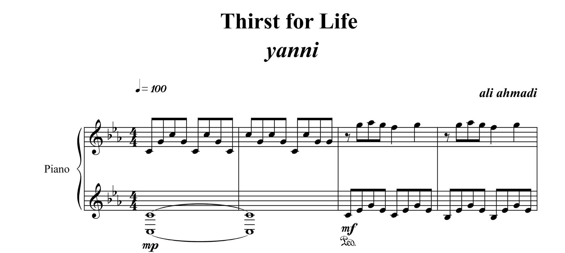نت پیانو ی آهنگ thirst for life از یانی