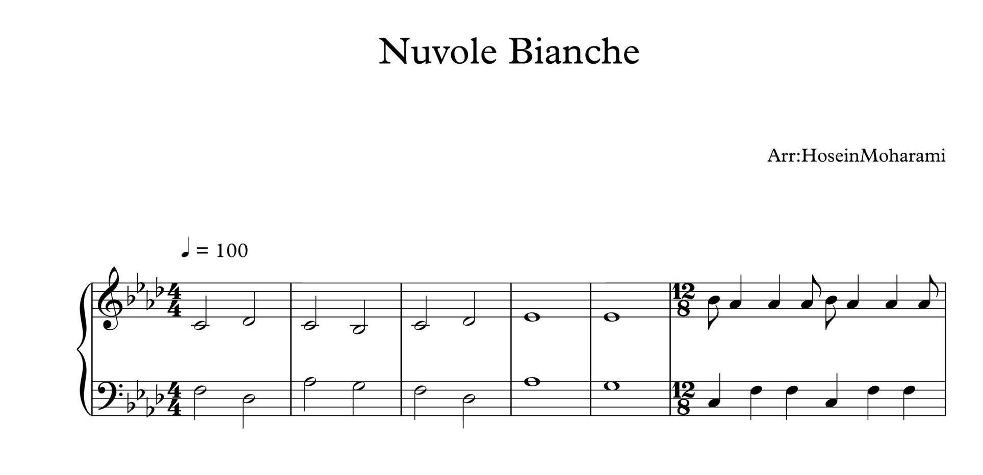 نت پیانوی Nuvole Bianche