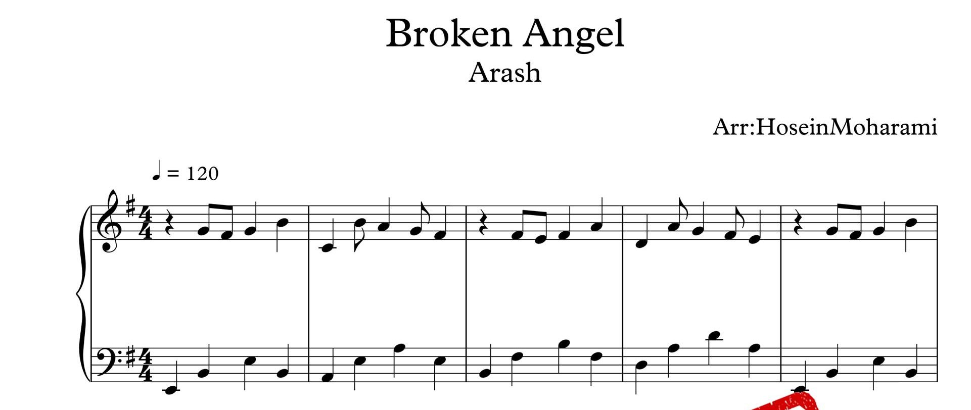 نت پیانوی آهنگ Broken Angel از آرش