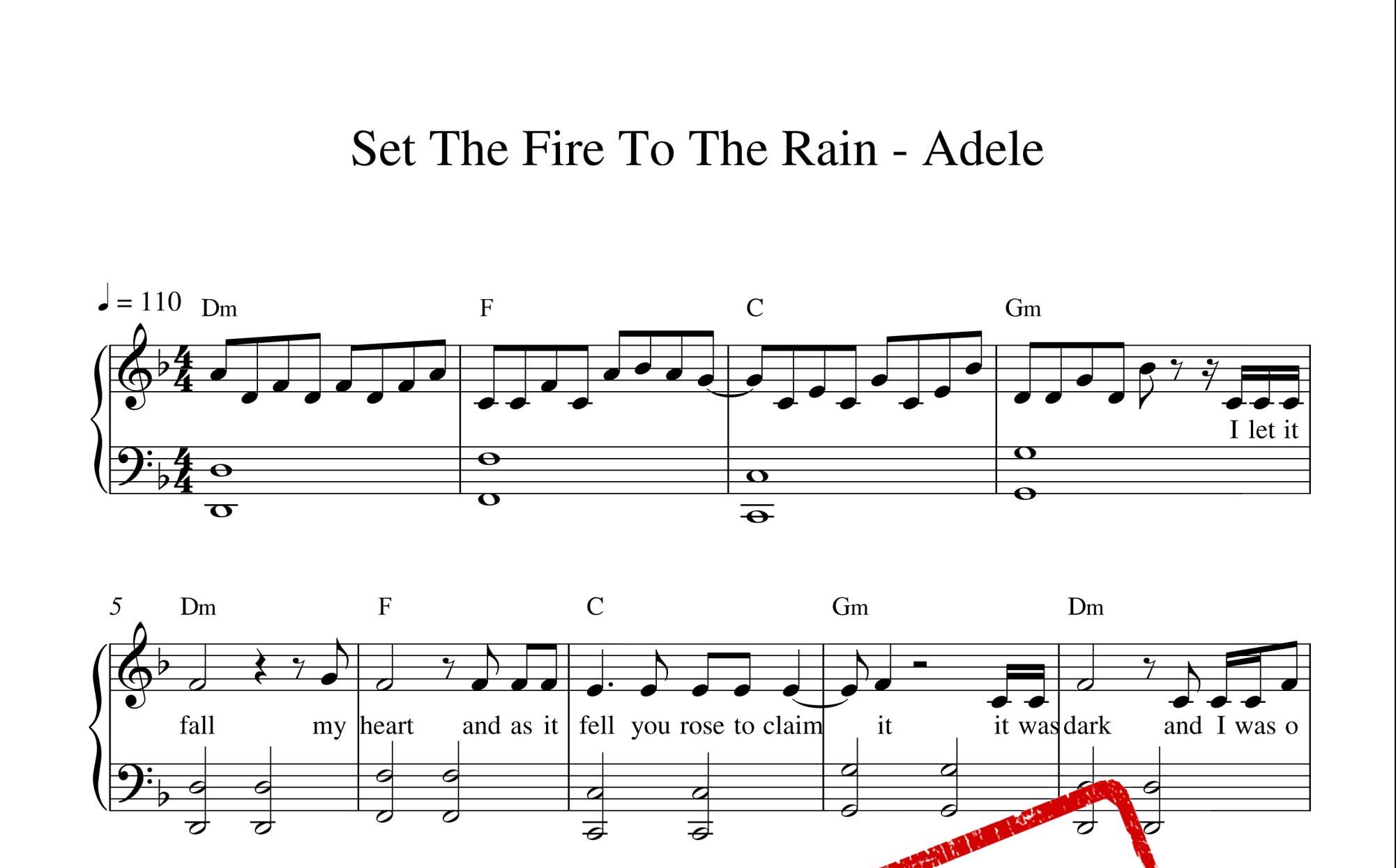 نت پیانوی آهنگ Set The Fire To The Rain
