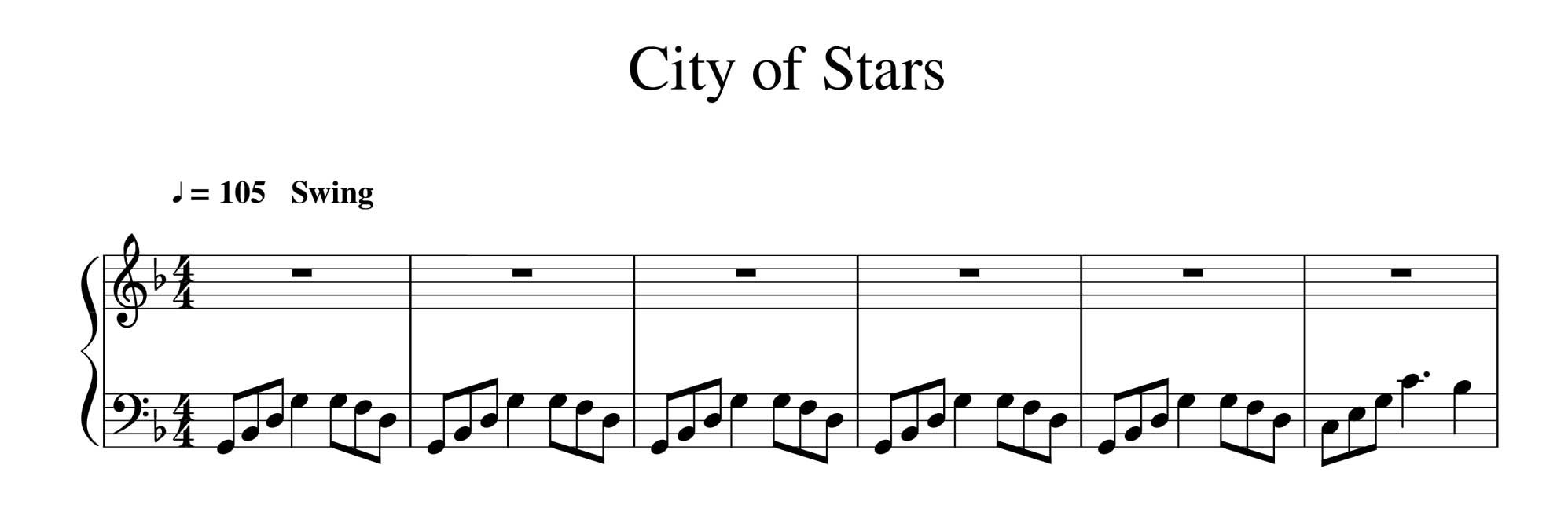 نت پیانوی شهر ستاره ها city of stars