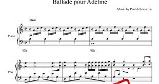 نت پیانوی قطعه Ballad Pour Adeline از کلایدر من