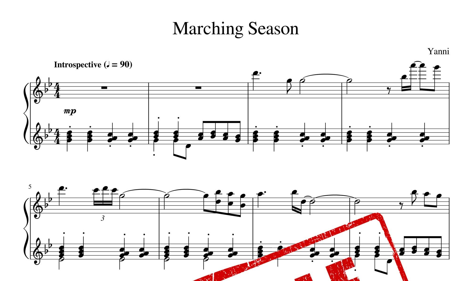 نت پیانوی قطعه Marching Season از یانی