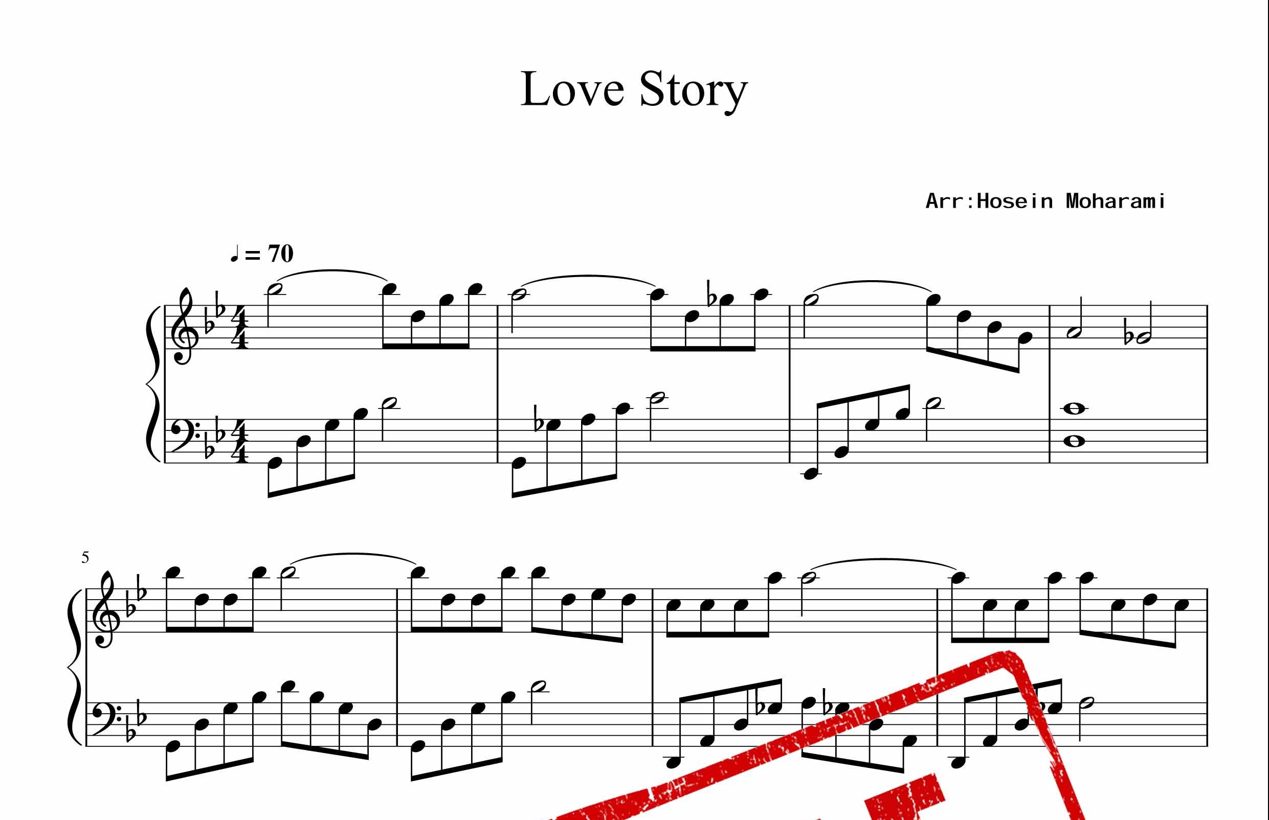 نت آهنگ Love Story برای پیانو