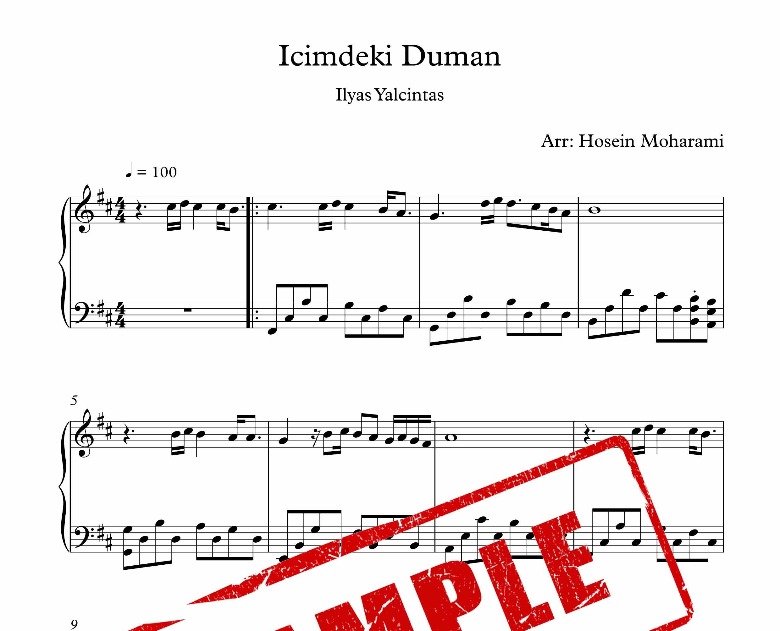 نت آهنگ ترکیه ای Icimdeki Duman برای پیانو