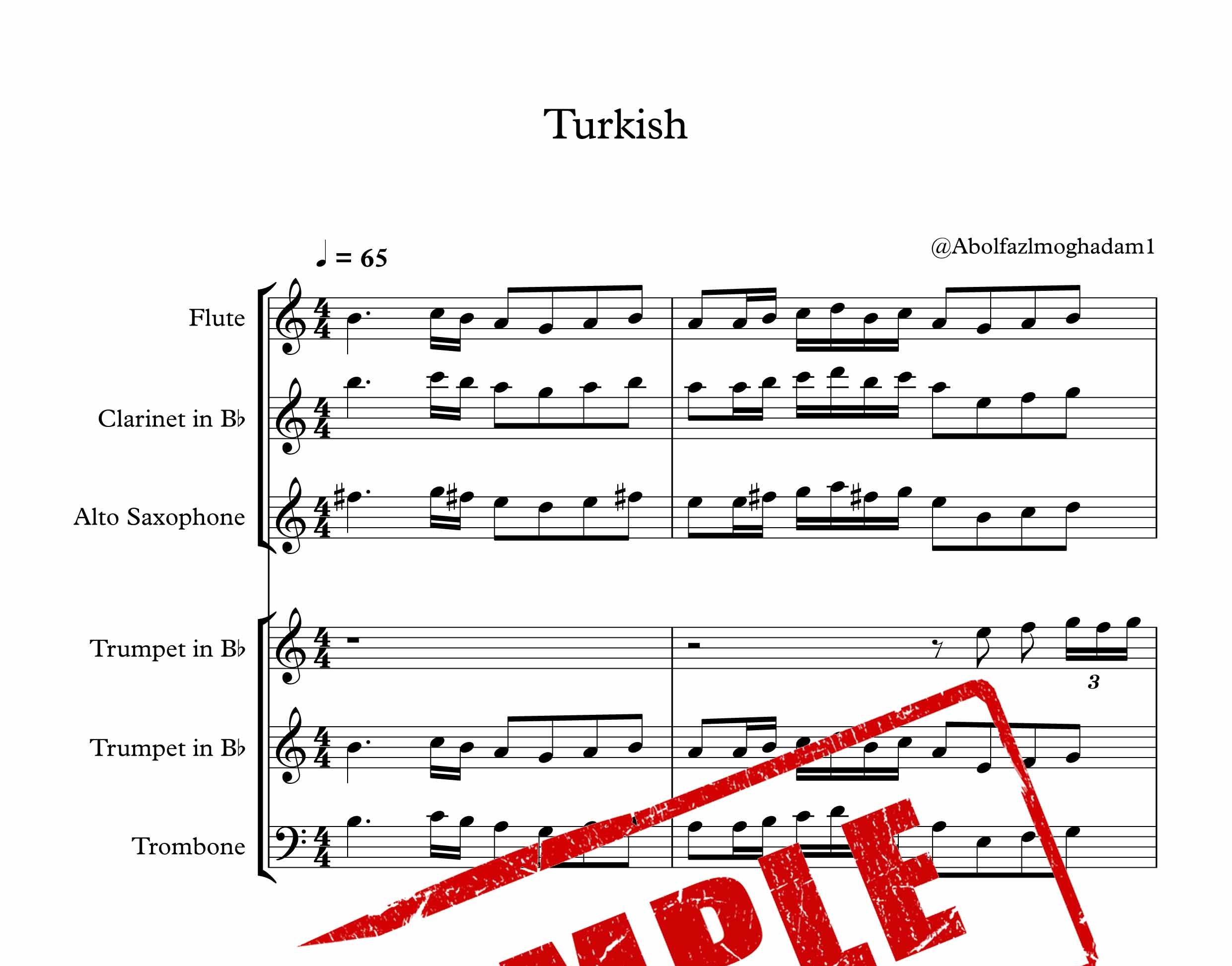 پارتیتور آهنگ غمگین ترکیه‌ برای گروه ساز بادی