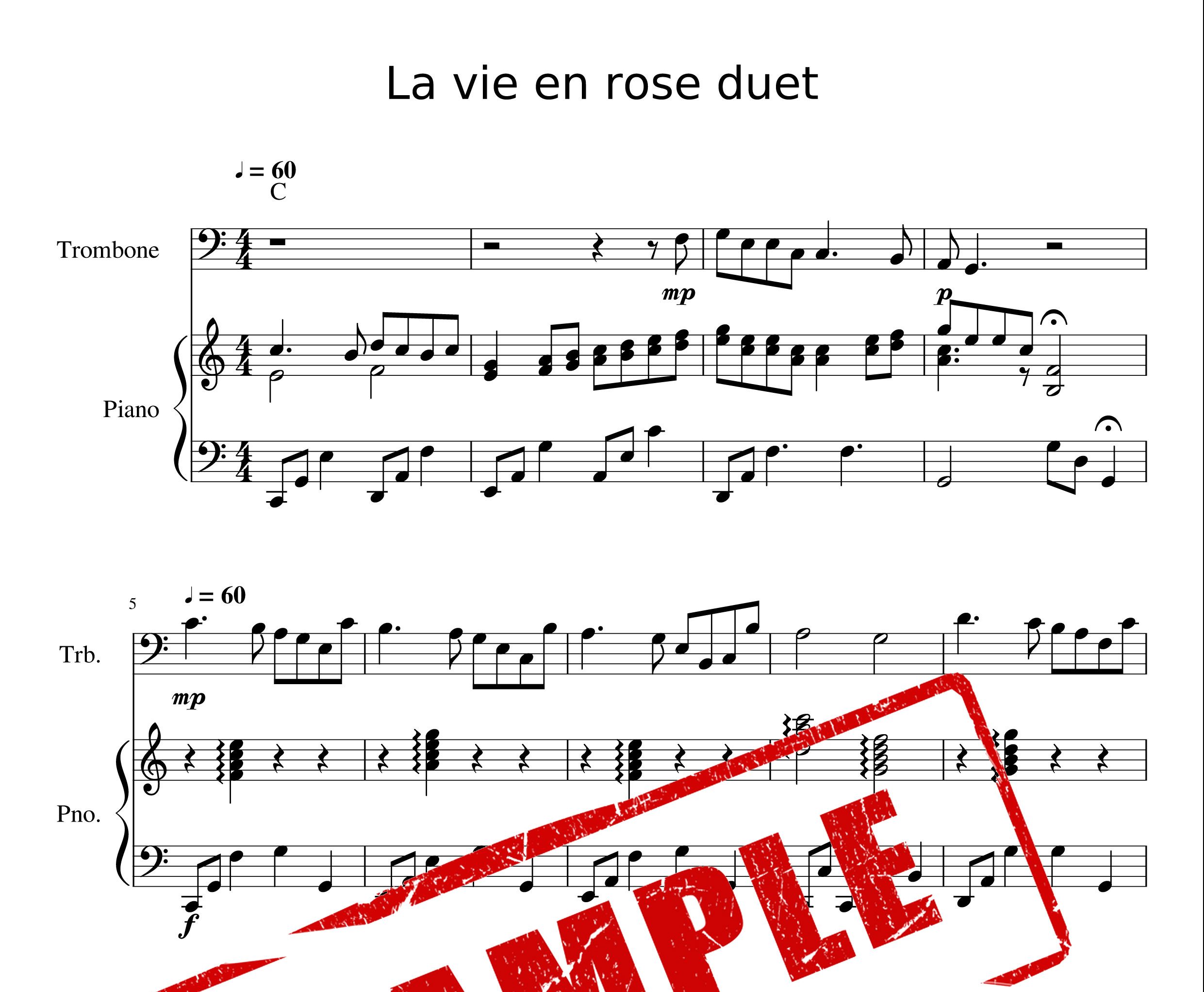 نت دوئت ترومبون و پیانوی LA Vie En Rose
