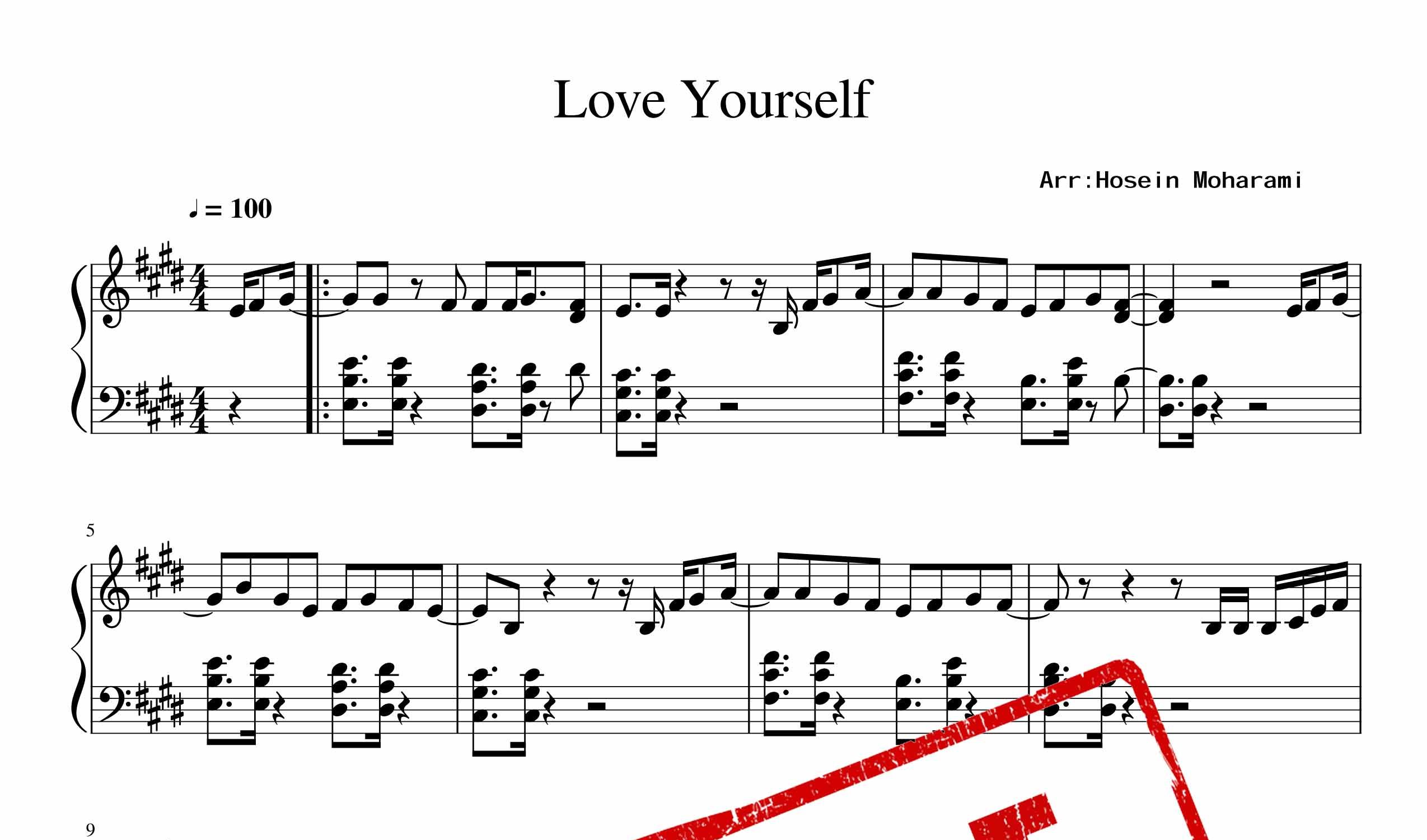 نت پیانوی Love your self از جاستین بیبر