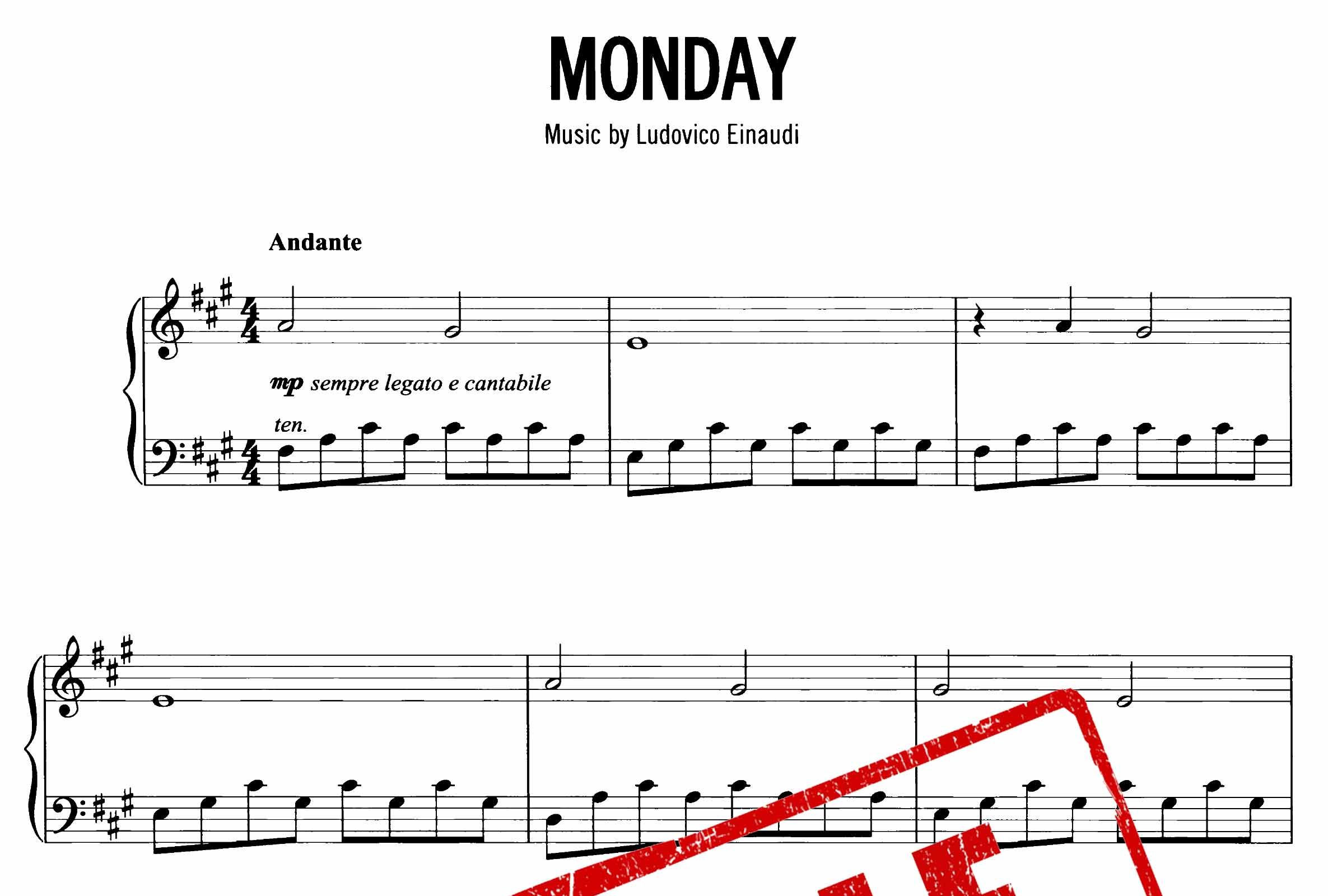 نت پیانوی Monday از لودویکو اناودی