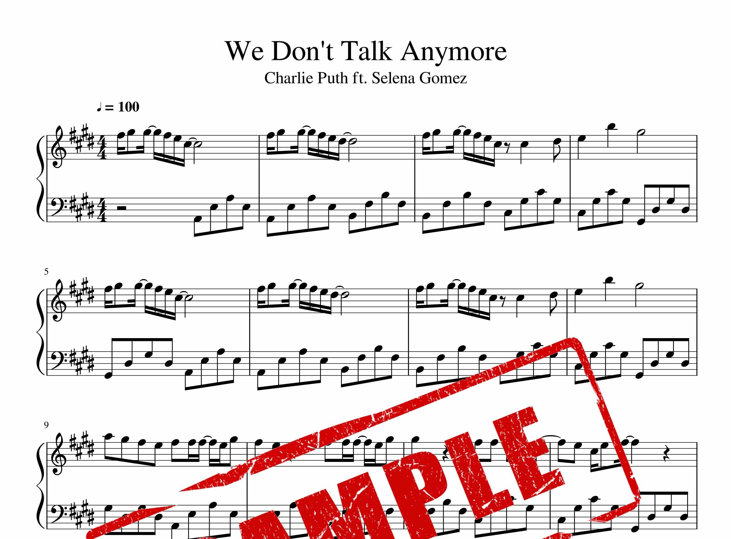 نت پیانوی آهنگ We Don T Talk Anymore