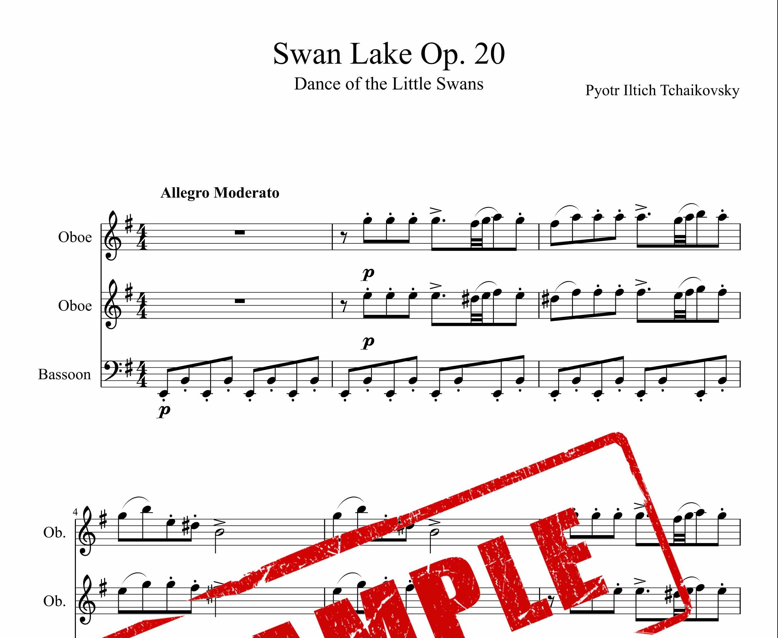 نت Swan Lake Op 20 برای دو اوبوا و یک فاگوت