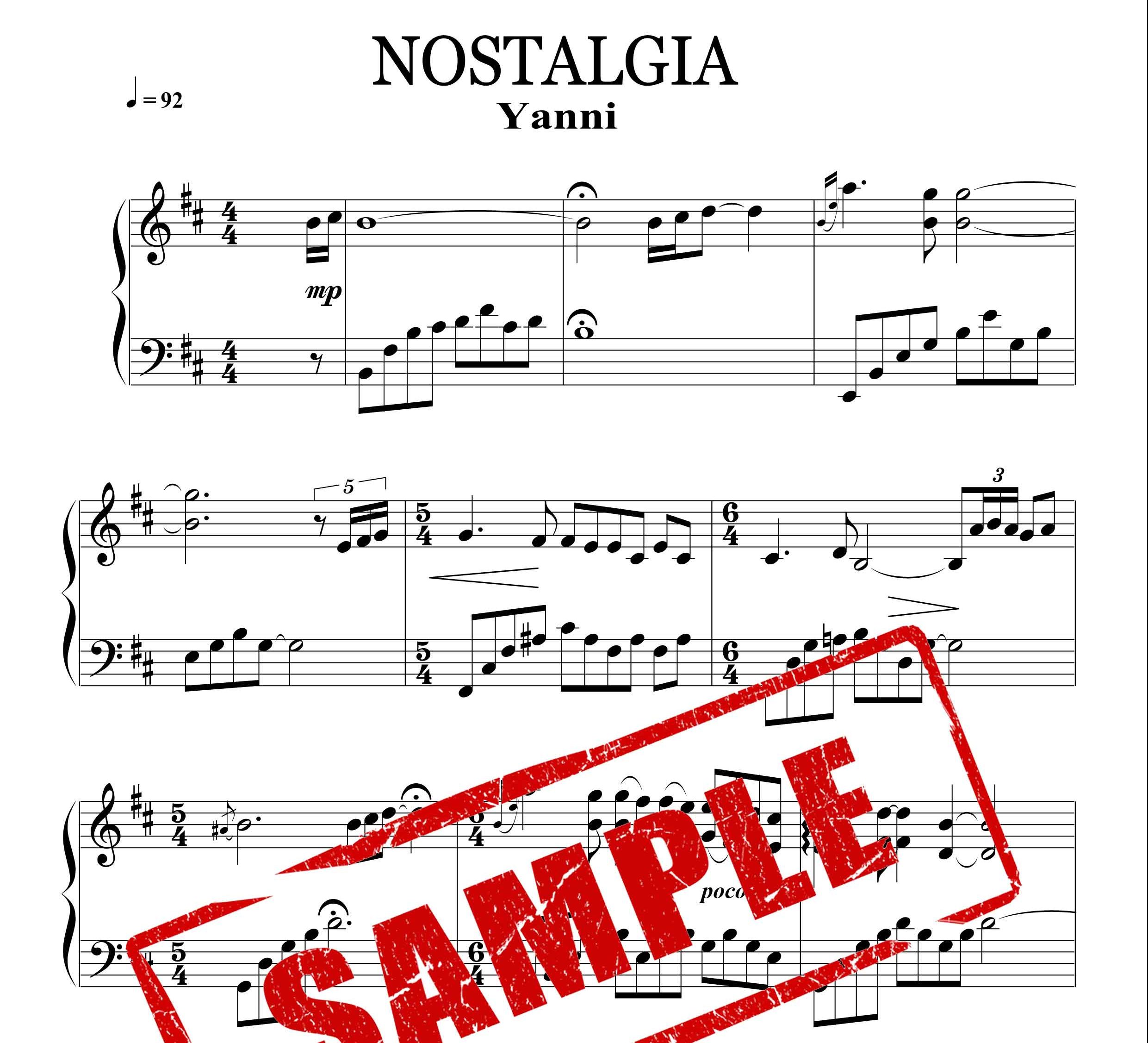 نت آهنگ nostaghia برای پیانو از یانی