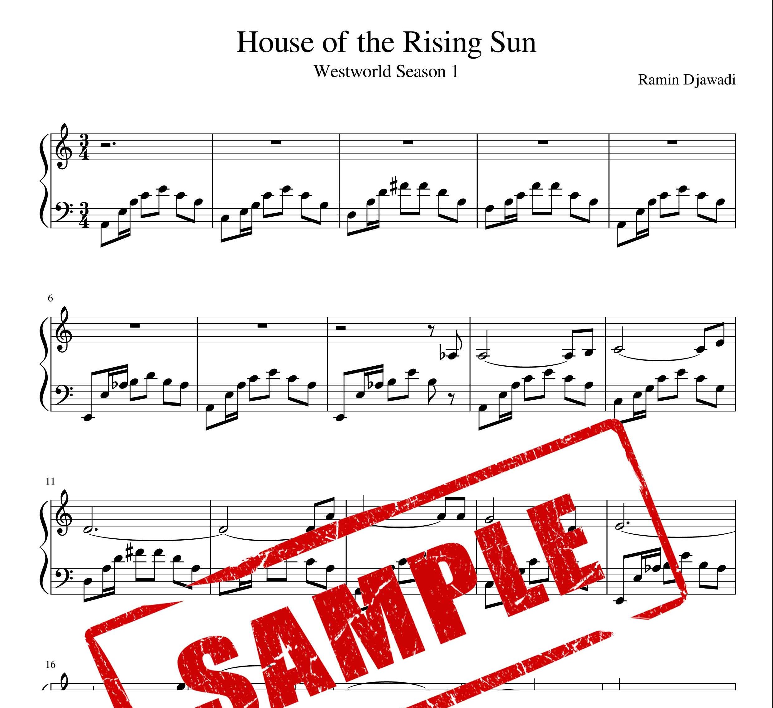 نت قطعه House of the Rising Sun برای پیانو
