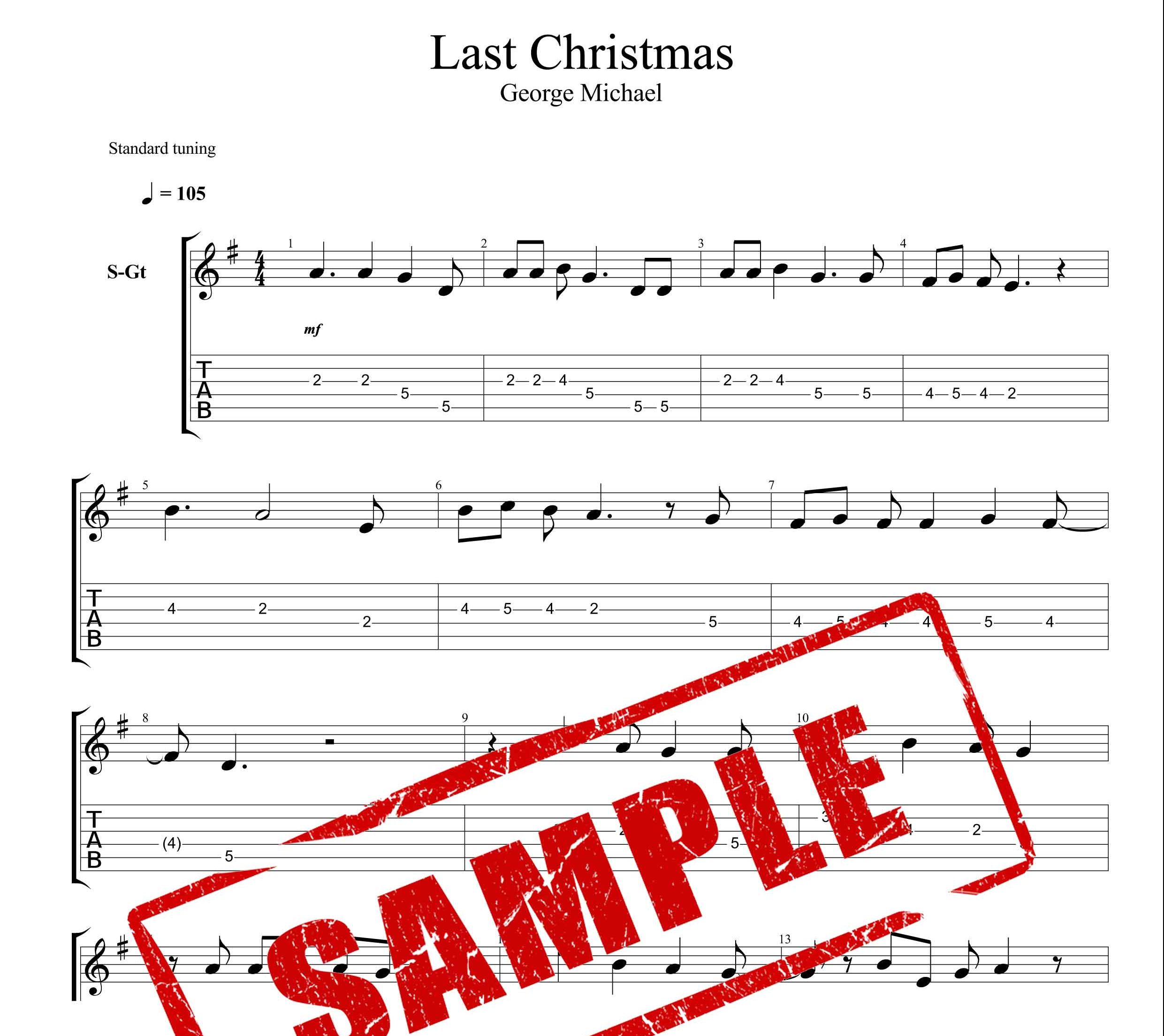 نت و تبلچر آهنگ Last Christmas از جورج مایکل برای گیتار