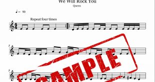 نت ویولن قطعه We will Rock You از گروه Queen