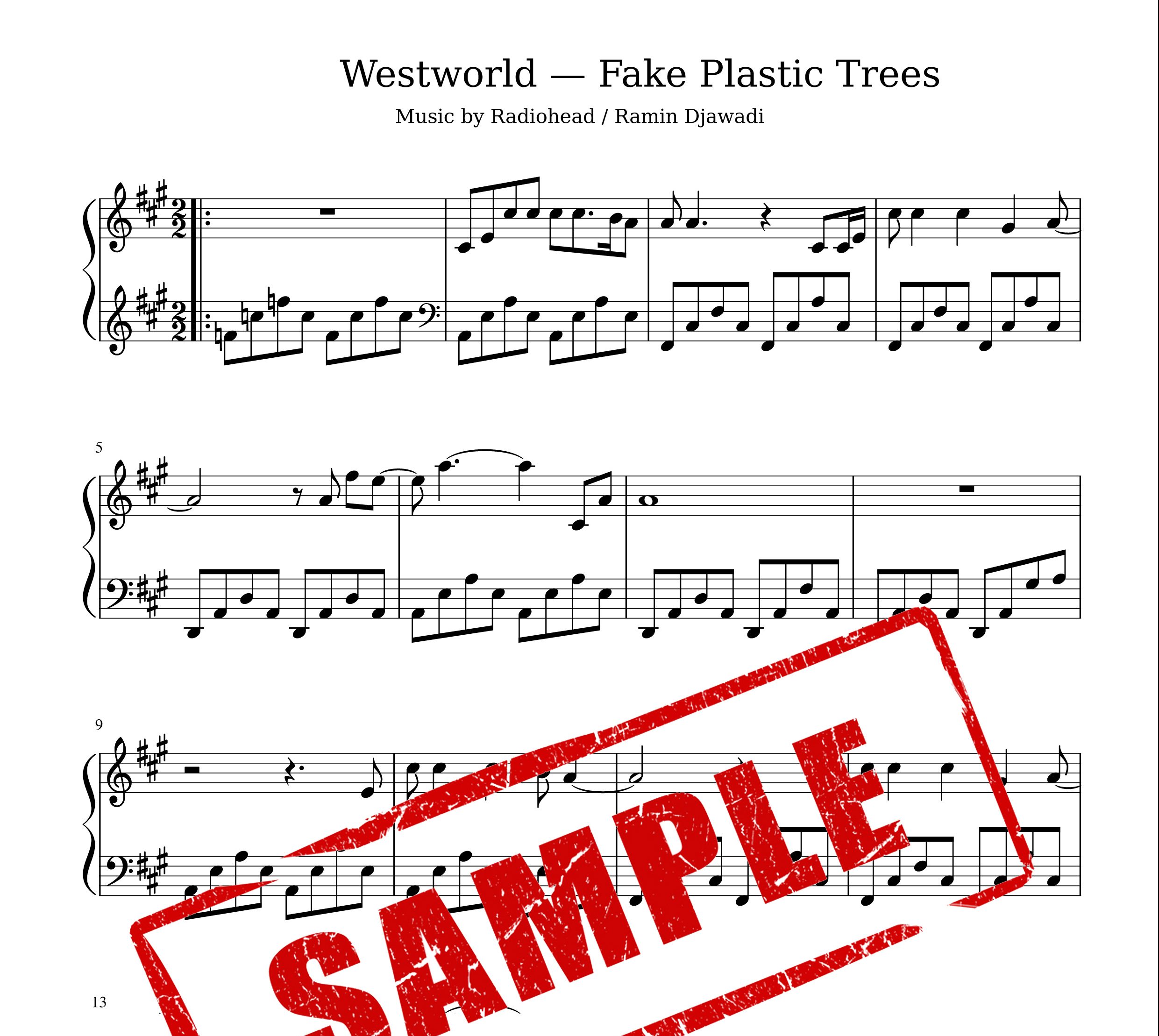 نت پیانو قطعه Fake Plastic Trees