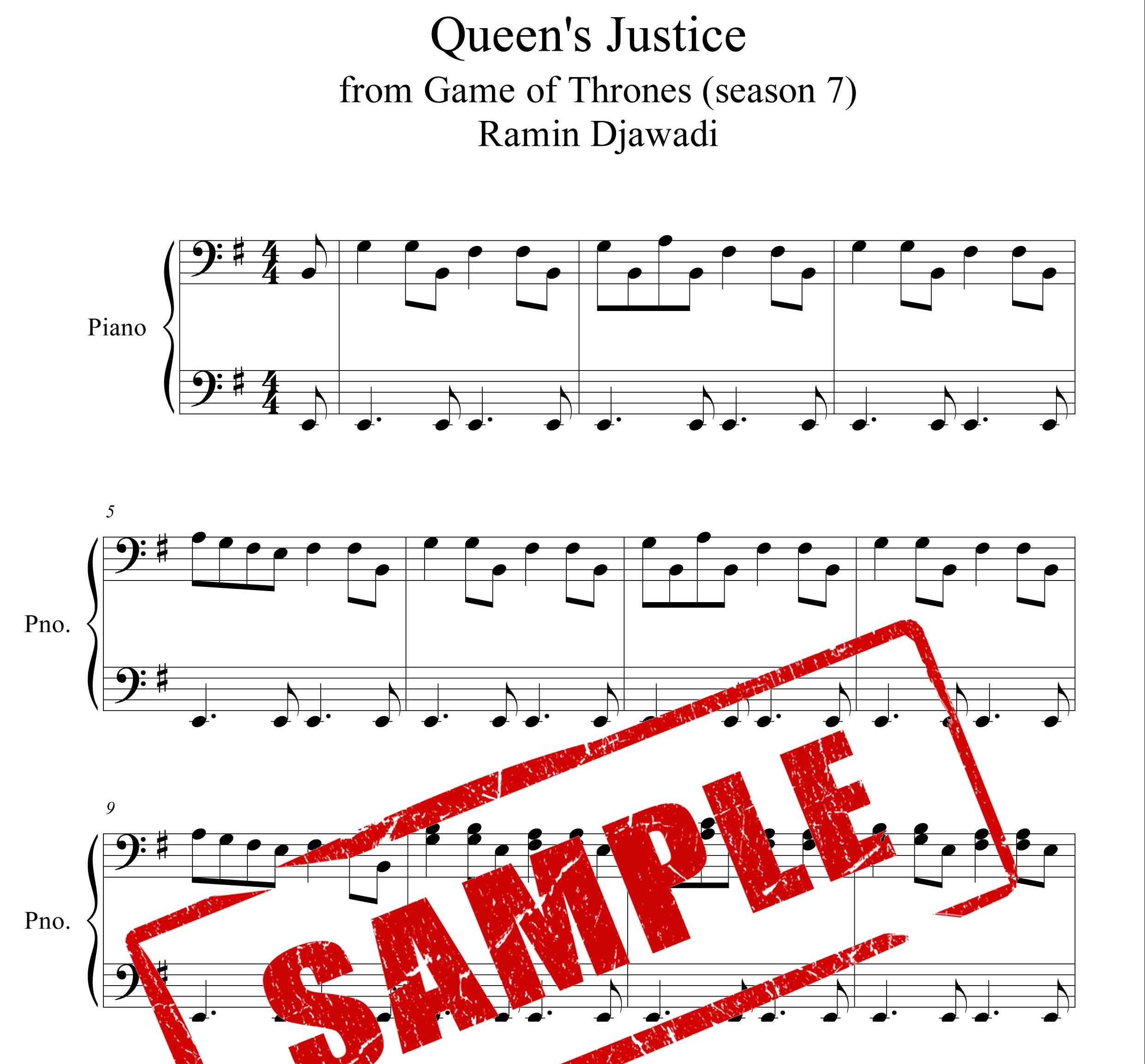نت پیانو قطعه queen s justice مربوط به فصل 7 سریال game of thrones