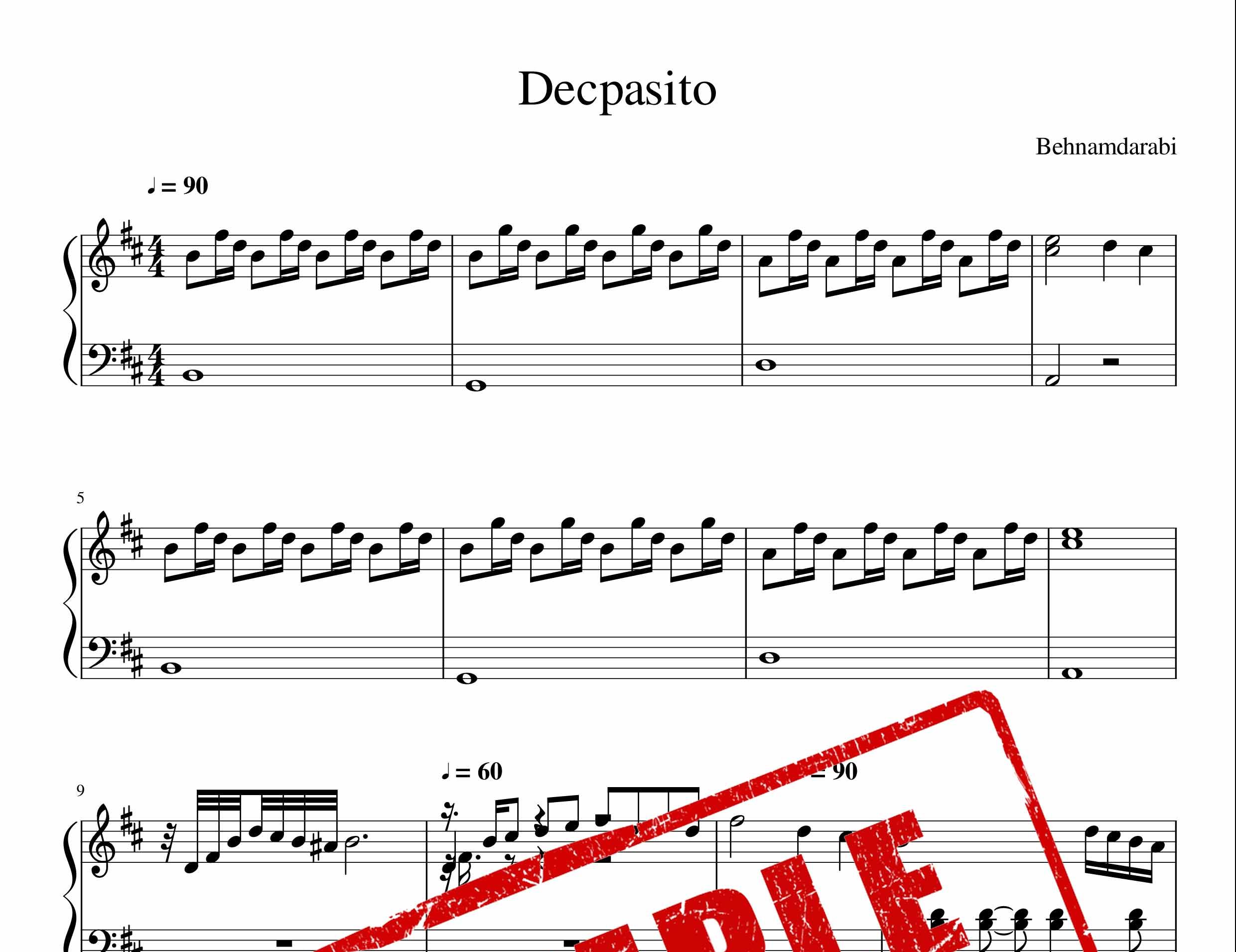 نت پیانوی Despasito