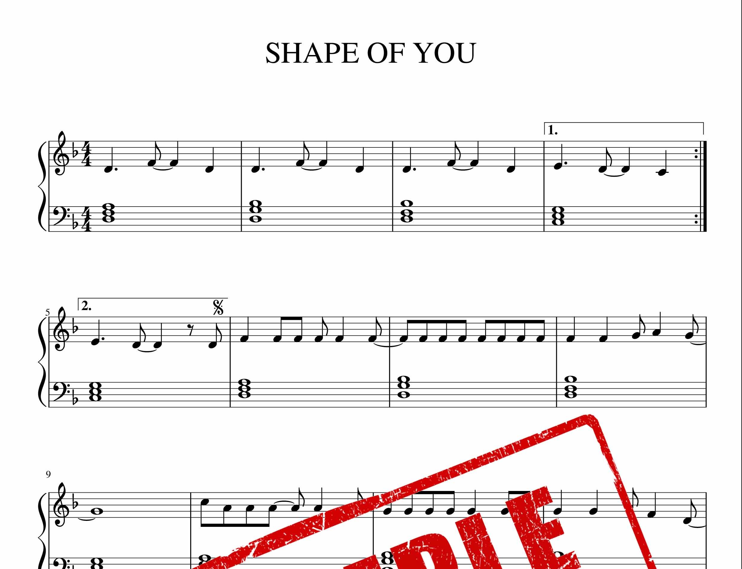 نت پیانوی shape of you نسخه ساده