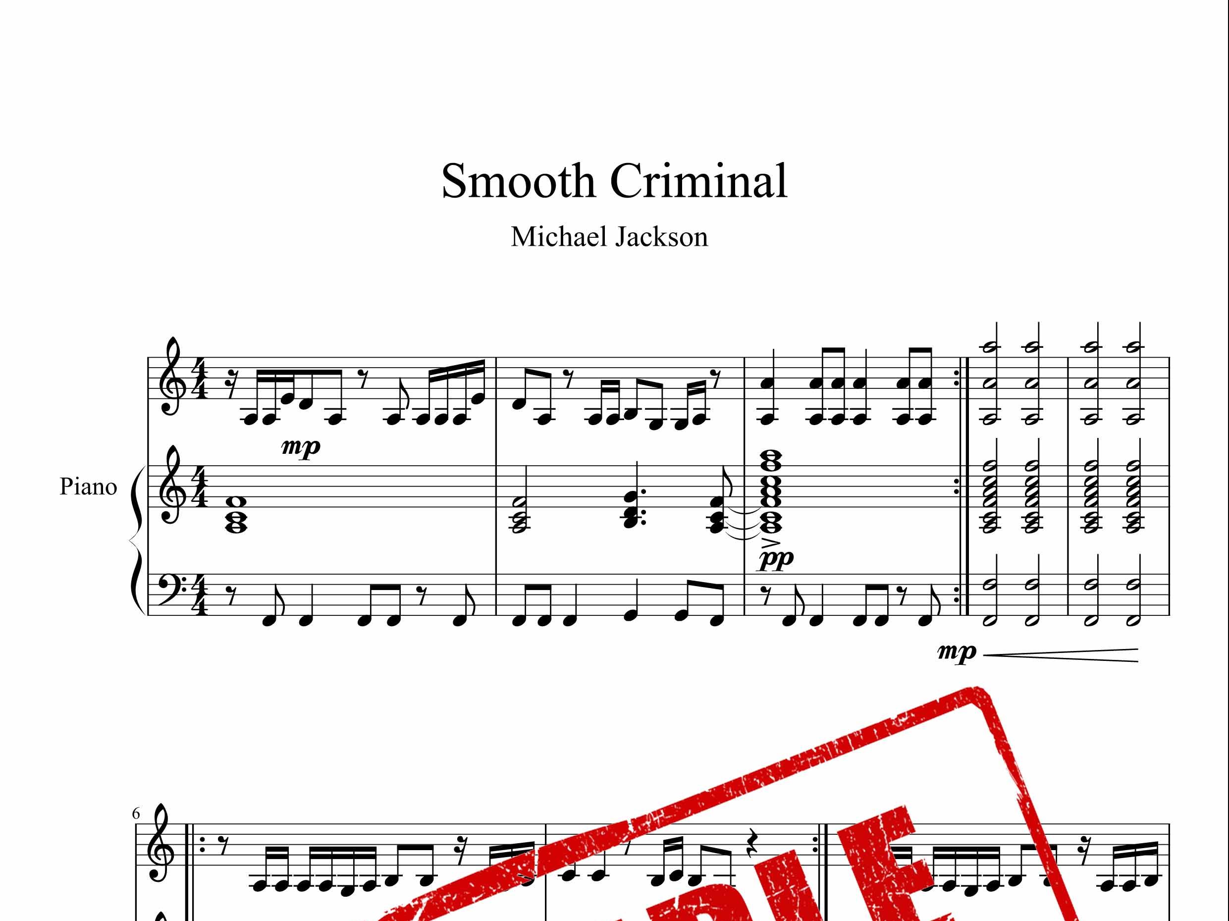 نت پیانوی آهنگ smooth criminal از مایکل جکسون