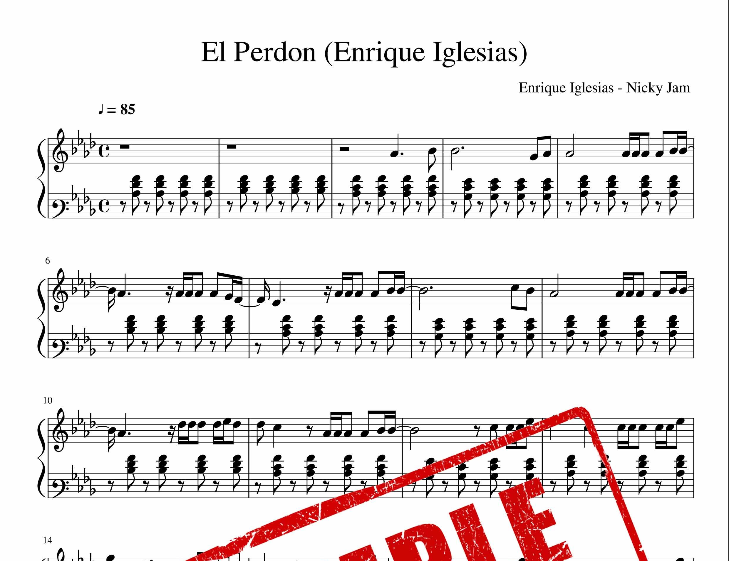 نت پیانوی اهنگ El Perdon از انریکه