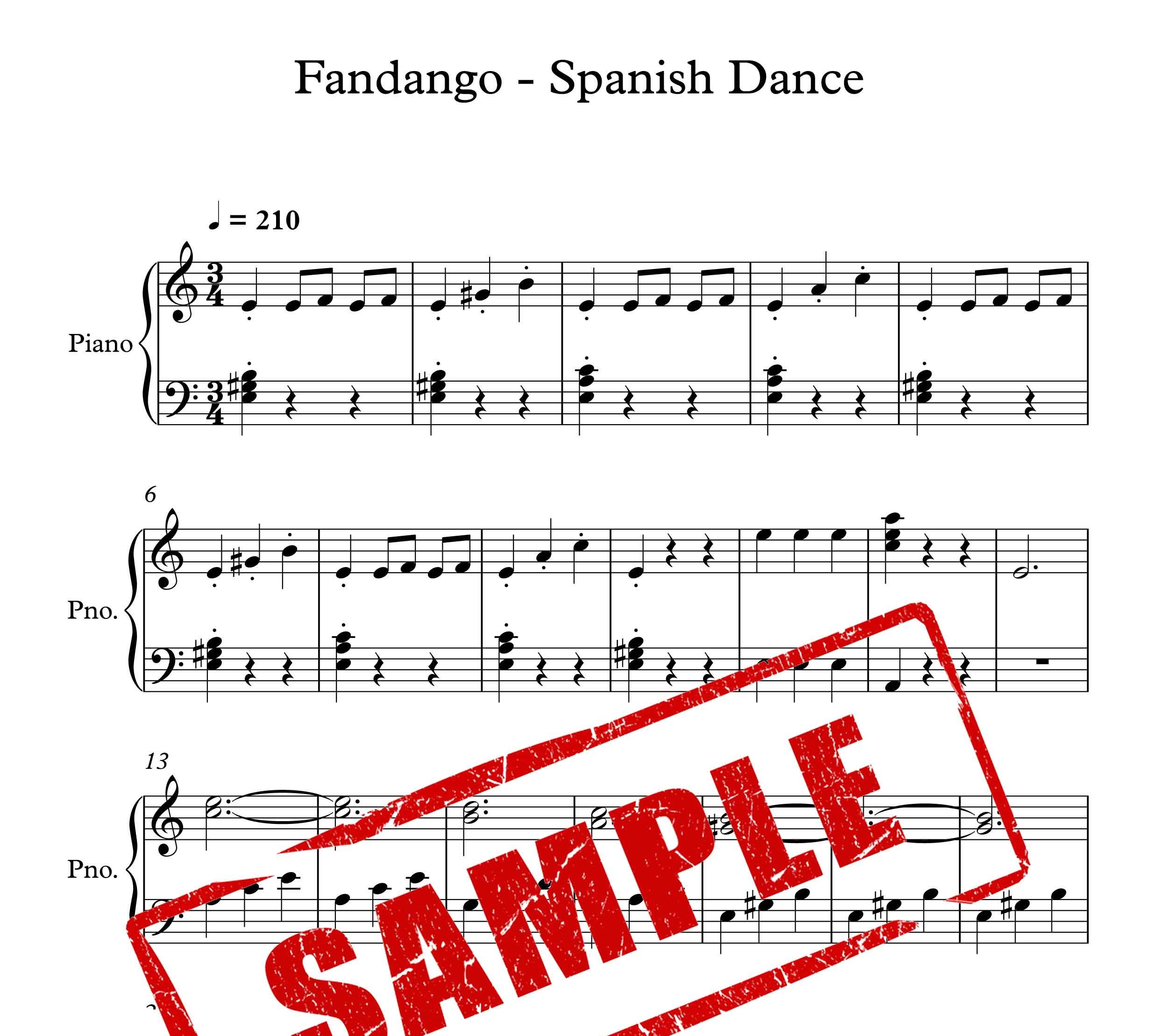 نت پیانوی رقص اسپانیایی Fandango
