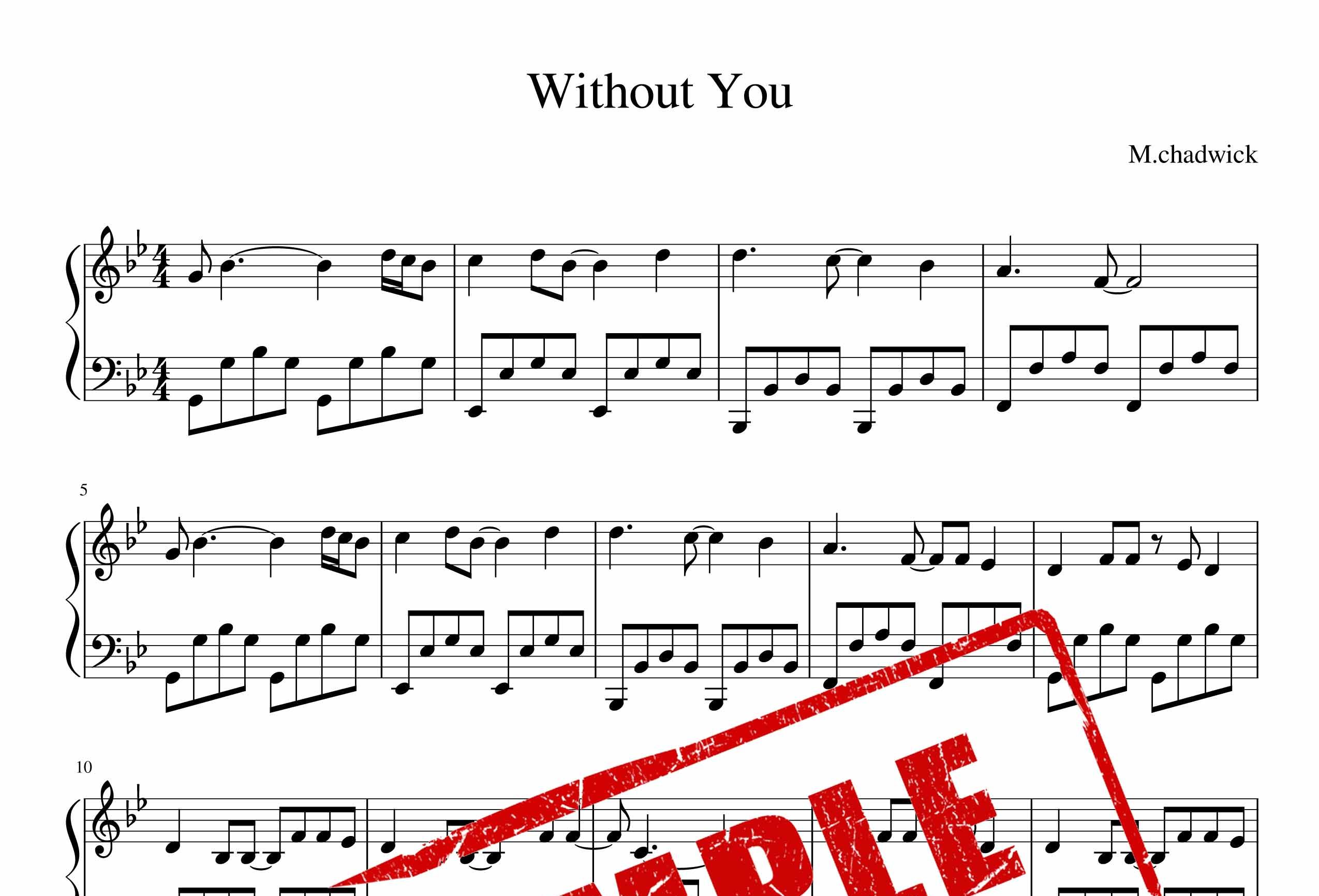 نت پیانوی قطعه Without You