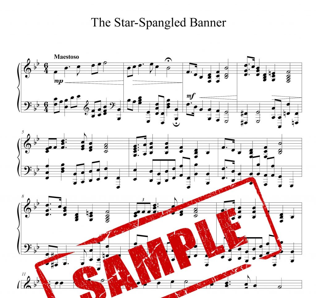 نت پیانوی سرود ملی ایالات متحده آمریکا
