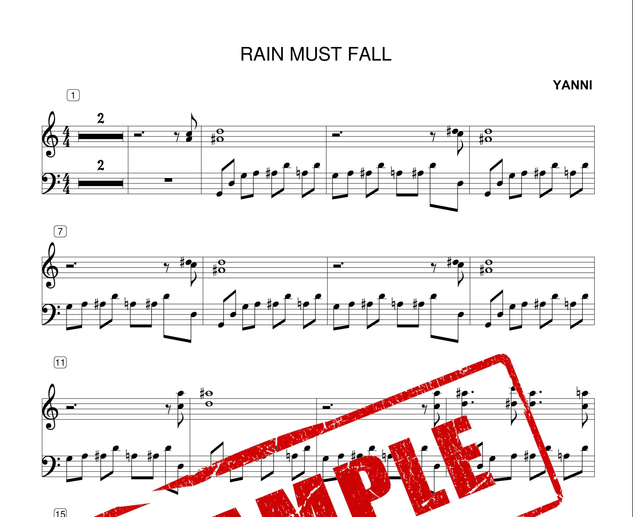 نت پیانوی قطعه RAIN MUST FALL از یانی