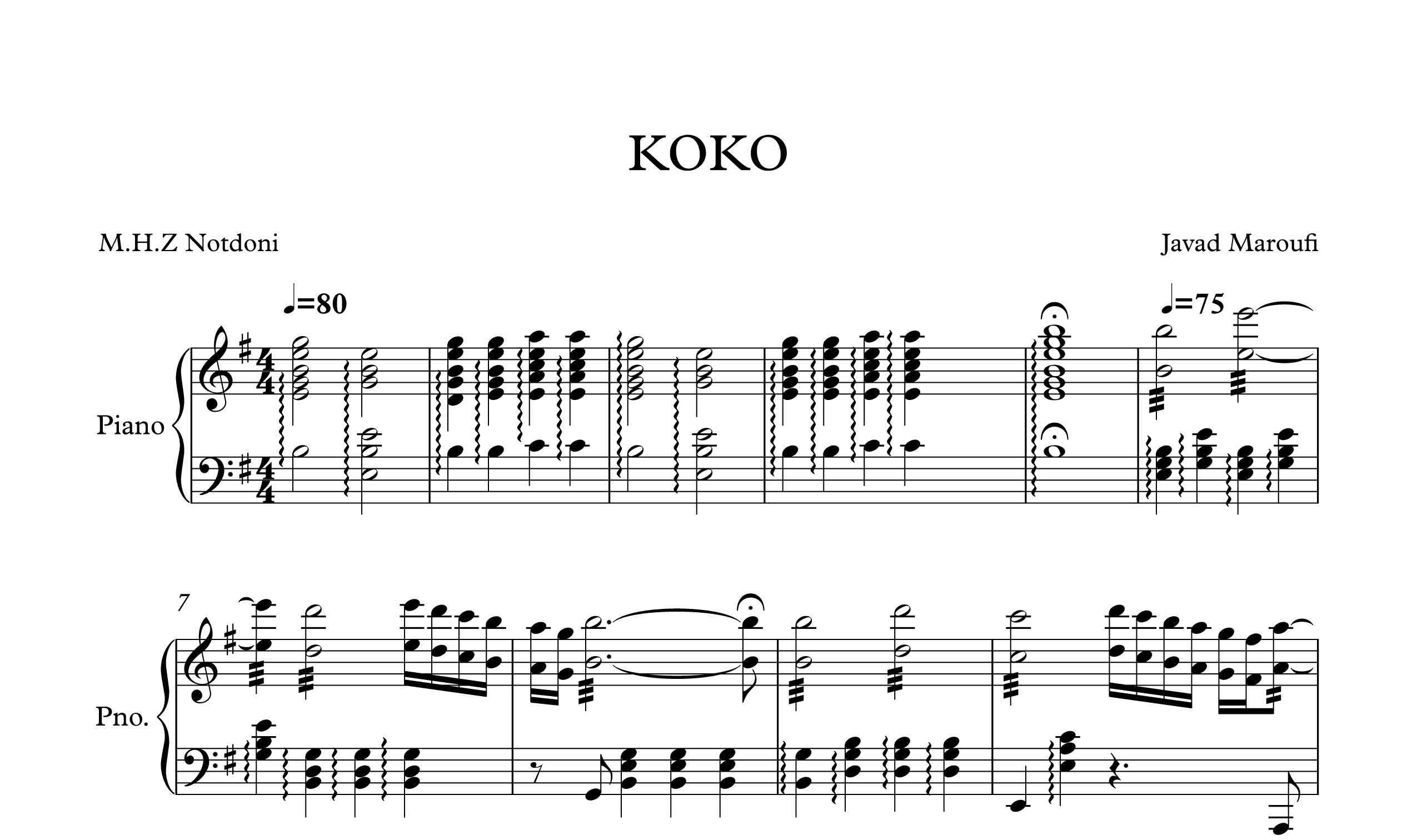 نت پیانوی کوکو از جواد معروفی