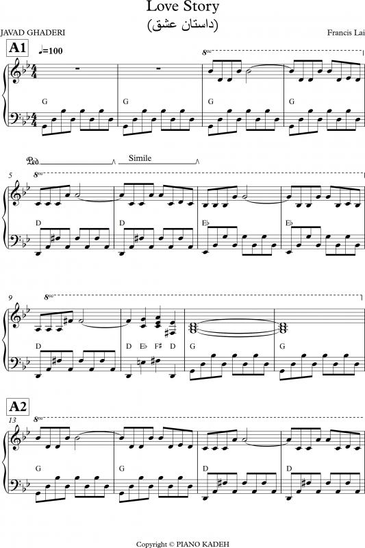 نت پیانو  LOVE STORY (ساده سازی شده توسط  ) برای نوازندگان مبتدی | نت پیانو فرانسیس لای