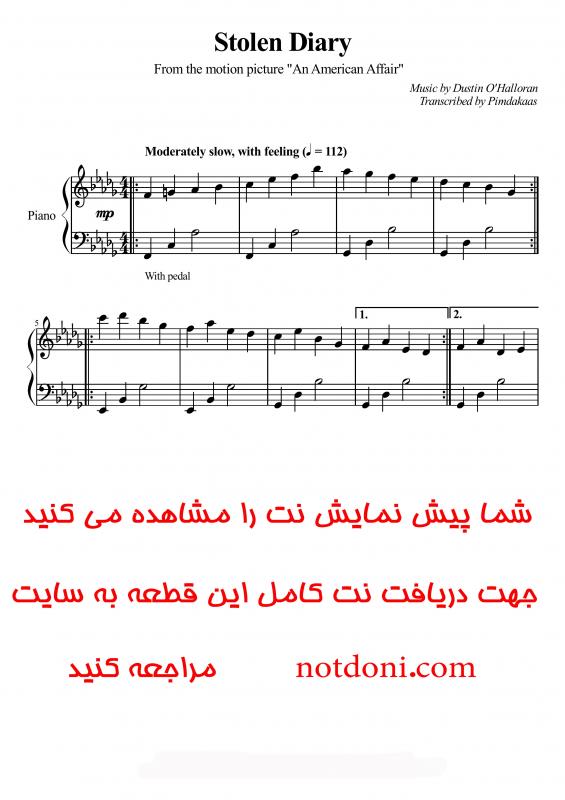 نت پیانو  Stolen Diary برای نوازندگان متوسط | نت پیانو داستین االورن