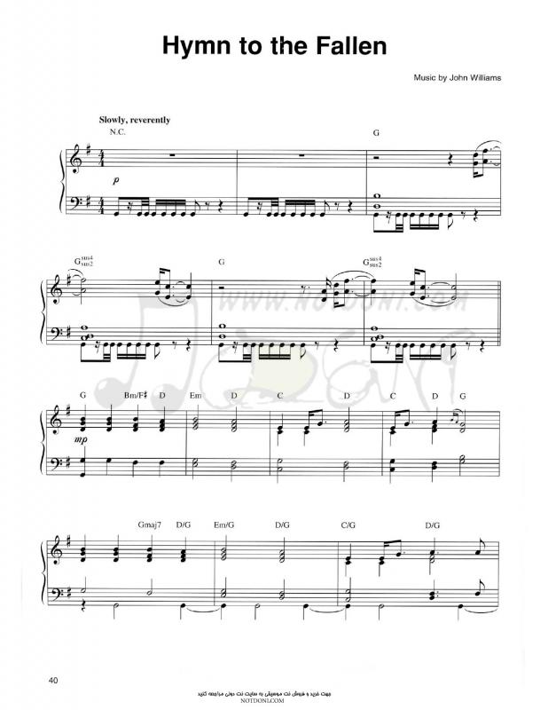 نت پیانو نت ی Hymn to the Fallen برای نوازندگان مبتدی | نت پیانو جان ویلیامز