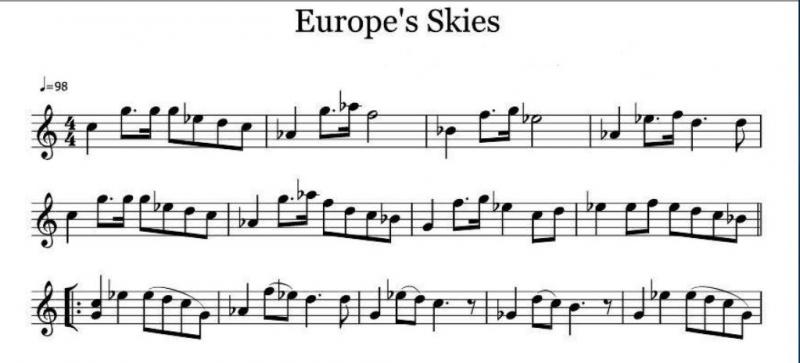 نت ویولن Europe Skies برای اکثر سازها برای نوازندگان متوسط | نت ویولن الکساندر ریباک