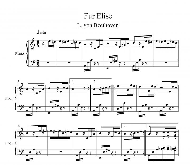 نت پیانو نت ی   for elise برای نوازندگان متوسط | نت پیانو لودویگ فان بتهوون